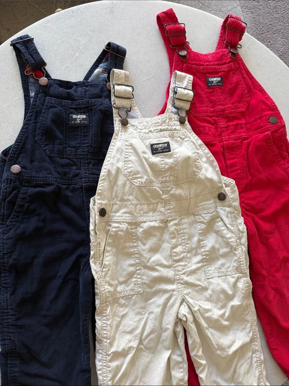 OshKosh B'gosh Kids Corduroy Overalls Trio — Cream, Navy & Red